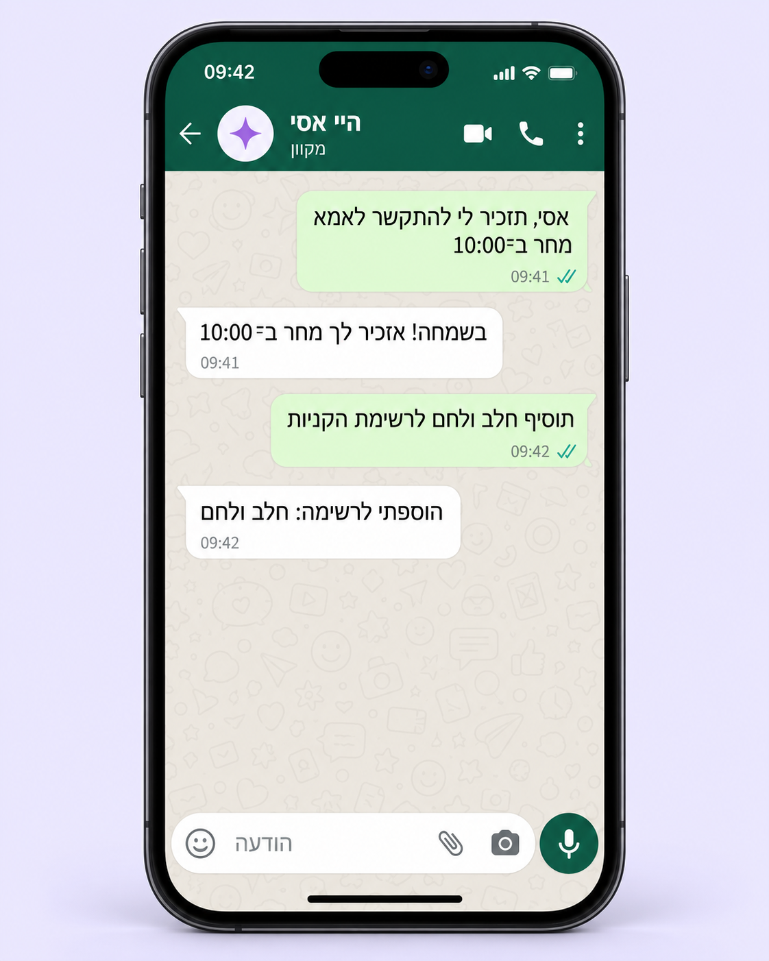 שיחת וואטסאפ לדוגמה עם אסי